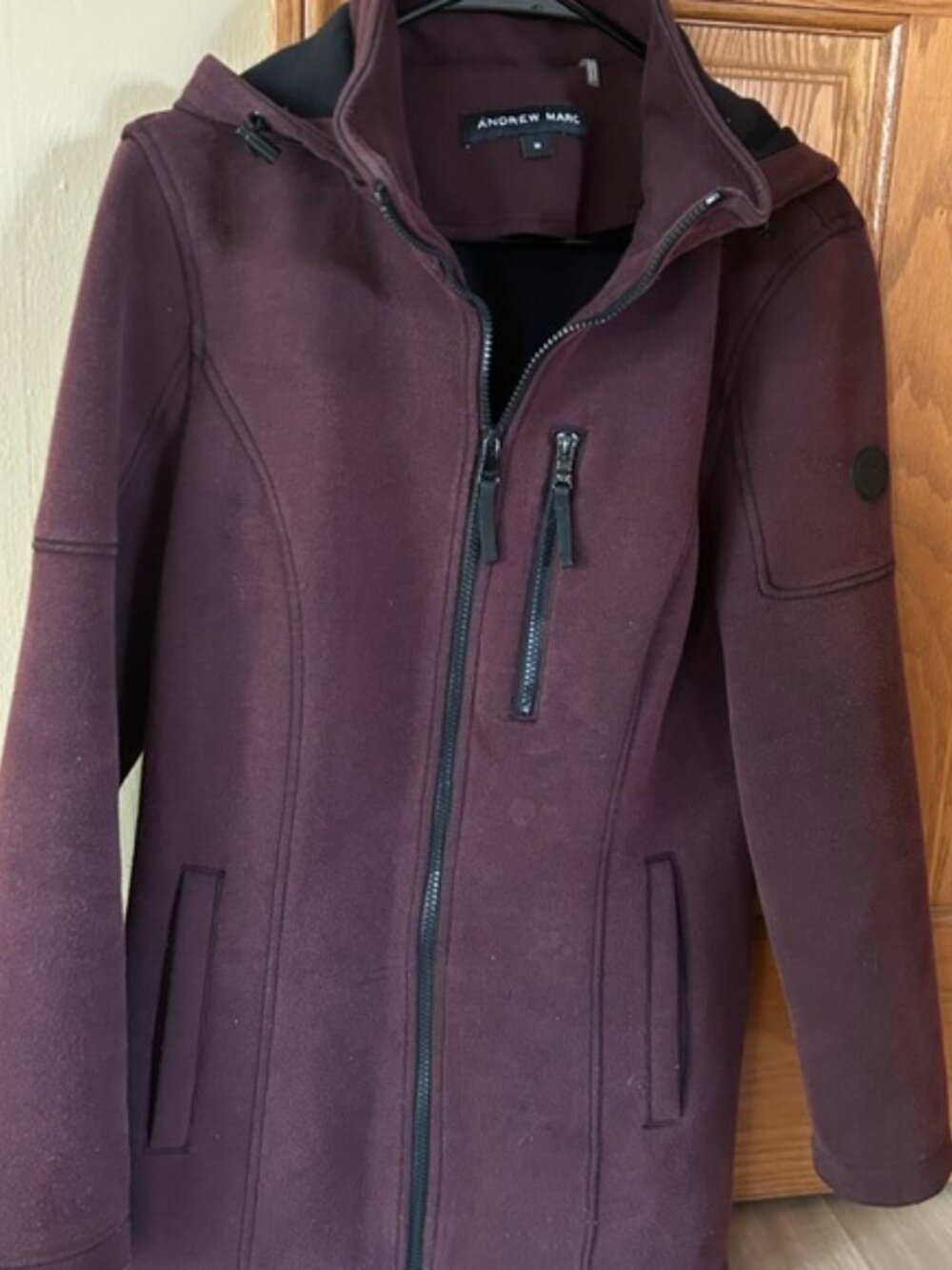 Andrew Marc Deep Burgundy Hooded Jacket - Picture 2 of 5